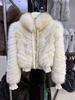 Winter new natural real fox hair strips splicing knitted jacket fashion temperament versatile fur short women