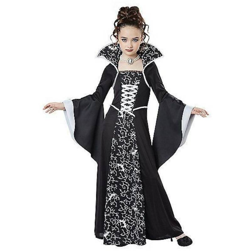 Halloween Witch Costume For Girls With Vintage Dress And Stripe Details For Kids Age 3 To 8