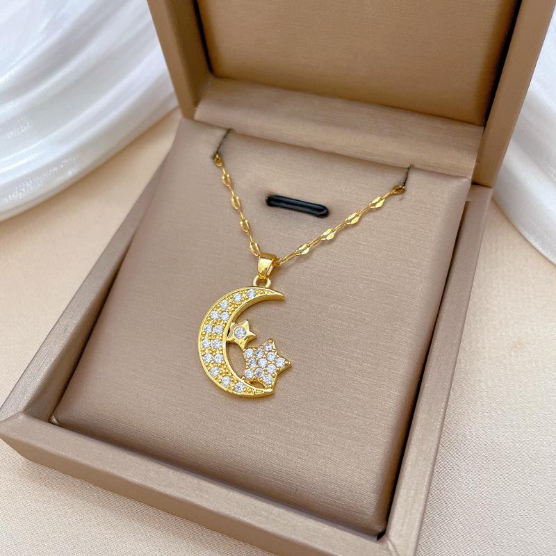 Star Moon Myth Zircon Light Luxury Temperament Gorgeous Full Diamond Necklace Female Versatile Clavicle Chain Titanium Steel Chain