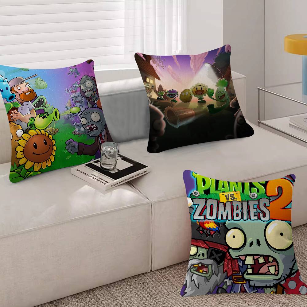 Cartoon P-Plants-vs-Zombie Mini 45*45cm Cushion Cover Pillow Cover Decor Pillowcase Home Pillowcase For Couch Pillow