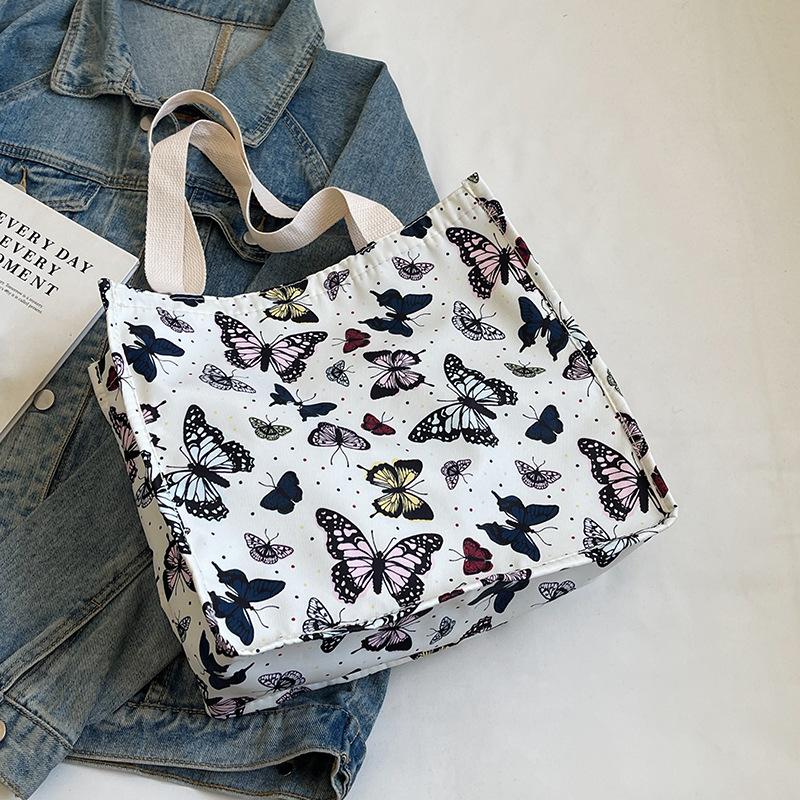 

Большая вместительная сумка с цветочным принтом и бабочками, новая повседневная женская сумка из ткани Оксфорд, сумка на одно плечо Niche