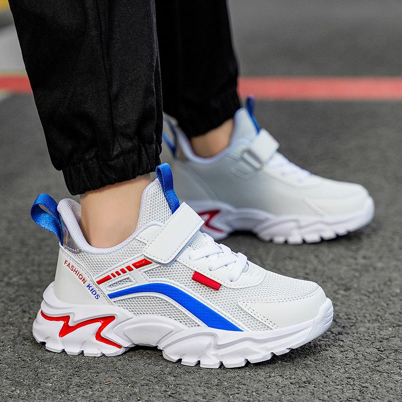 Children's shoes New girls breathable hollow mesh running shoes Boys double mesh leather children's lightweight casual sports shoes