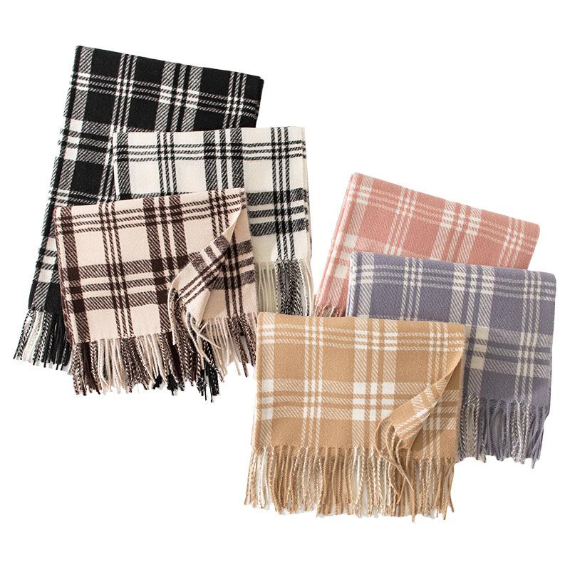 Imitation cashmere shawl scarf high-end sense autumn and winter plaid versatile student scarf temperament plaid Korean fringed scarf