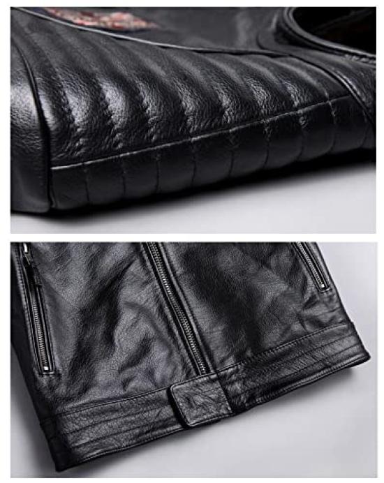 CNPLOPANSS Genuine Leather Motorcycle Sheepskin Cowhide Leather Rider Business Solid Cold Weather Plus Size Men's Jacket, Jacket, Jacket, Leather,