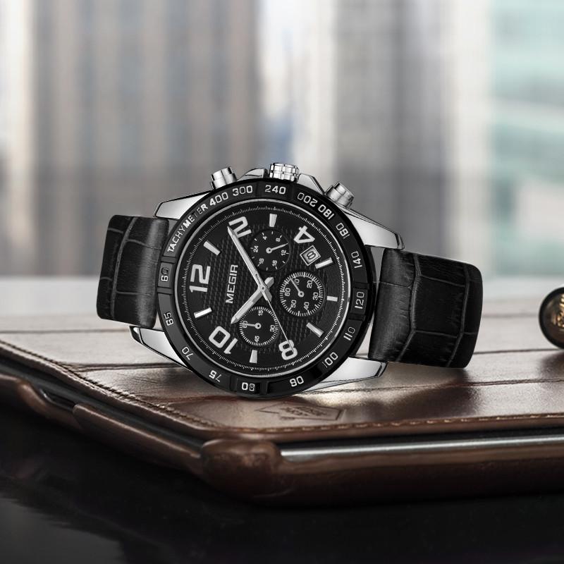 MEGIR Men Watch Brand Luxury Quartz Watches Waterproof Calendar Sport Wristwatch Leather Man Clock Chronograph Reloj Hombre 2014