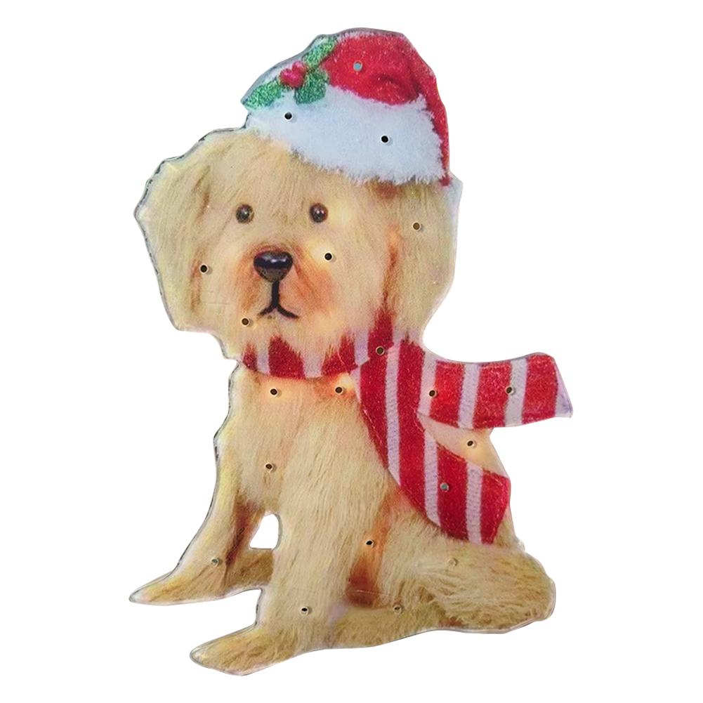 Winter Dog Decoration Waterproof Bright Lights Puppy Ornament Wearing Xmas Hat Acrylic for Home Garden Front Pathway Walkway