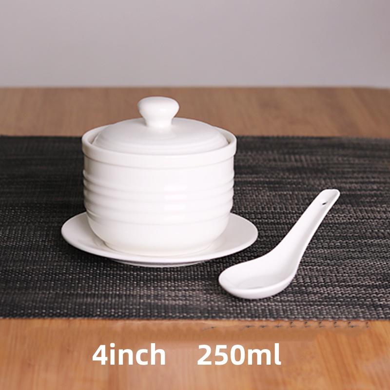 White Ceramic with Lid Steamed Egg Soup Bowl Rice Dessert Bowl Hotel Restaurant Bird's Nest Small Tonic Soup Cup Cooking Pot Set