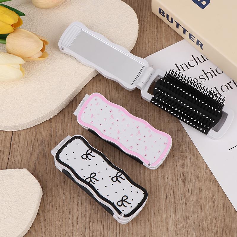 Mini Hair Brush Folding Massage Comb Head Massage Anti-Static Portable Travel Hair Brush Girl Hair Combs With Mirror