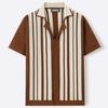 Herren Gestrickte Kurzarmhemden Lässig Atmungsaktiv Knopfleiste Kragen Gestreifte Hemd Tops Sommerurlaub Vintage Strick Golf Strandhemden Oberteil für Herren