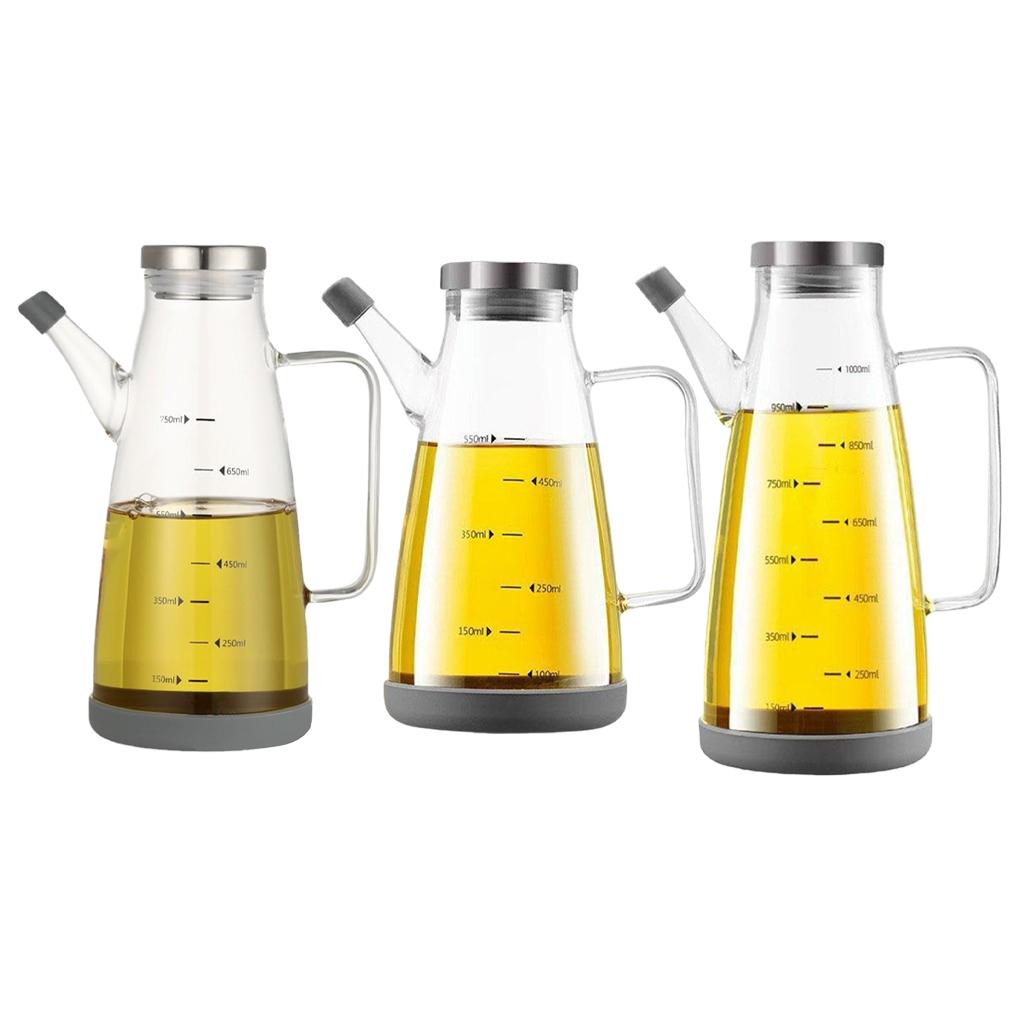 550/750/1000ml Große High-Borosilikatglas-Ölflasche für Speiseöl und Essig Spender Karaffe mit rutschfester Silikonbasis