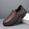 Men's British Style Slip-On Leather Shoes - Round Toe, Wear-Resistant, Casual for Middle-Aged & Elderly