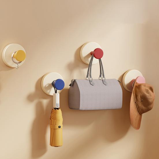 5Pcs Plastic Suction Cup Hooks No Drill Strong Suction Power Detachable Reusable Wall Hangers for Bathroom Kitchen Bedroom Storage Accessories