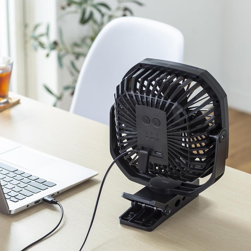 Sanwa Supply Rechargeable USB Tripod FAN-USB1BK Fan, Large, 4-Way (Direct Placement, Clip, Magnet, Mount)