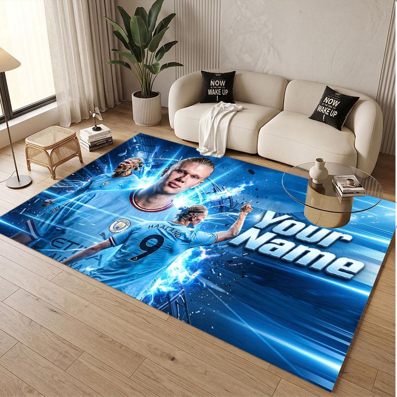 Custom Rug Erling Haaland Pattern Print Name Text Soft Non‑Slip Floor Carpet for Home Indoor Decoration