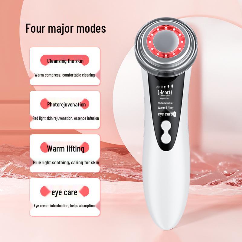 Ultrasonic Electronic Facial Beauty Device with Red & Blue Light Therapy
