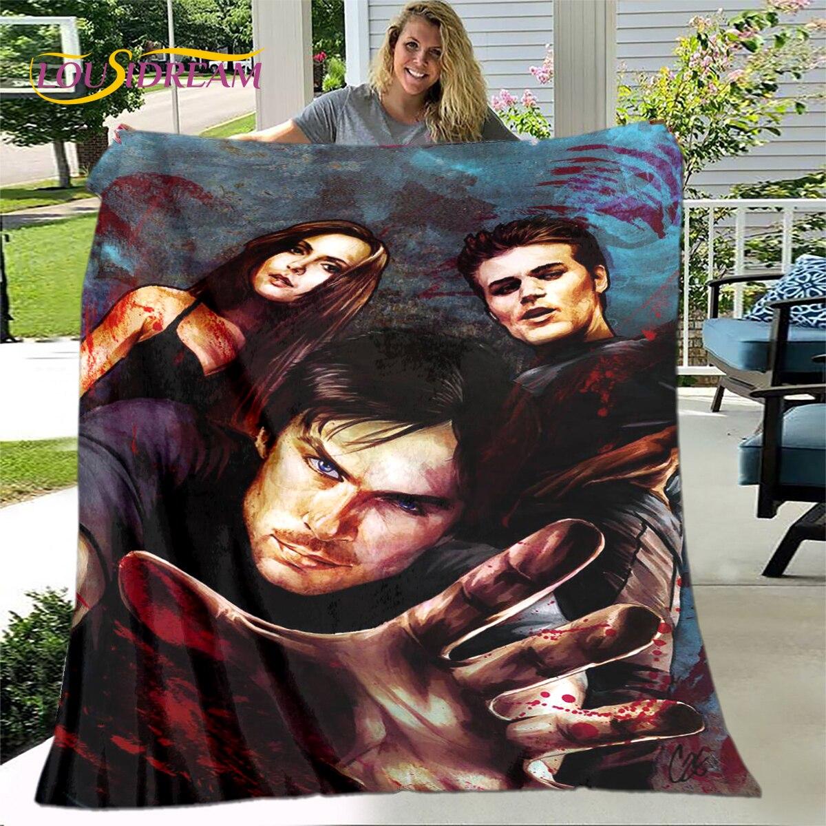 Одеяло с принтом «Дневники вампира», фланелевое одеяло, мягкое теплое одеяло для гостиной, спальни, кровати, дивана, путешествия 75x90cm