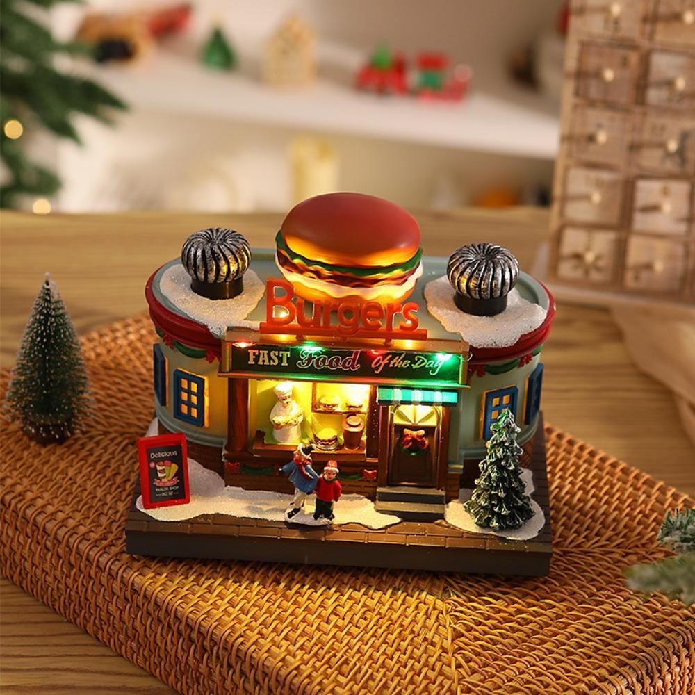 2026 Christmas Glowing Octave Box Rotating Resin Children Music Box Christmas Lights Luminous House Xmas Ornament Decoration