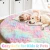 Rainbow Fluffy Round Rug for Girls Bedroom Home Decor Colorful Pastel Shag Circle Soft Cute Fuzzy Area Rugs Preppy Dorm