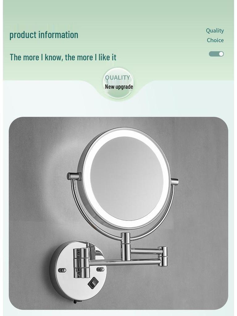 Wall-Mounted LED Double-Sided Bathroom Makeup Mirror with Light and Magnifying Function