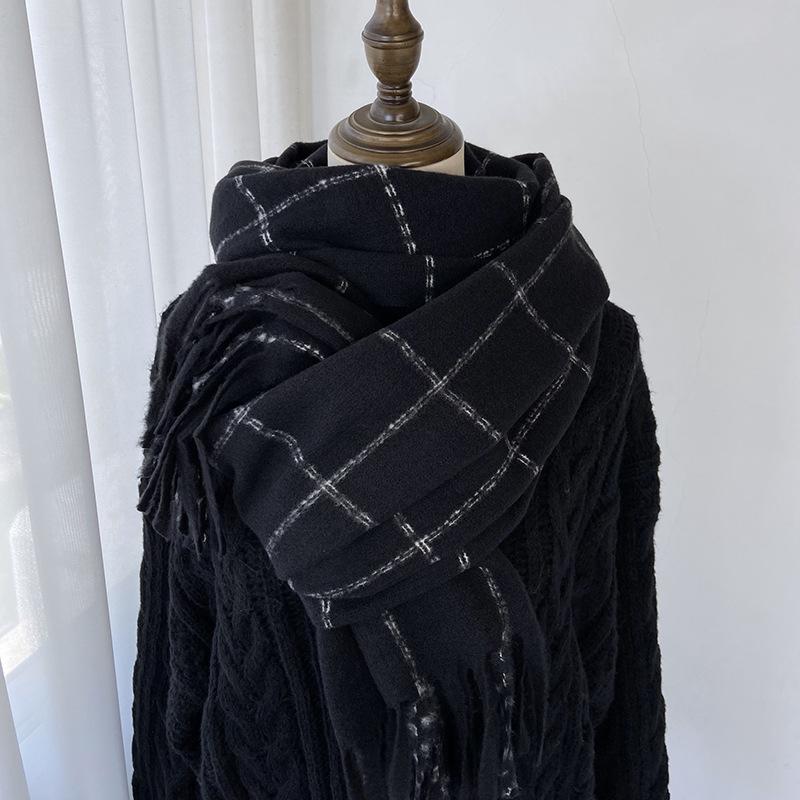 Korean Cashmere Retro Warm Shawl Scarf for Fashion Autumn Winter Men Women Versatile Tassel Scarves Classic Plaid Students Wrap