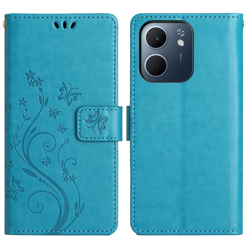 For Oppo A5x 4G Leather Wallet Case Butterfly Flower Imprint Phone Cover with Strap