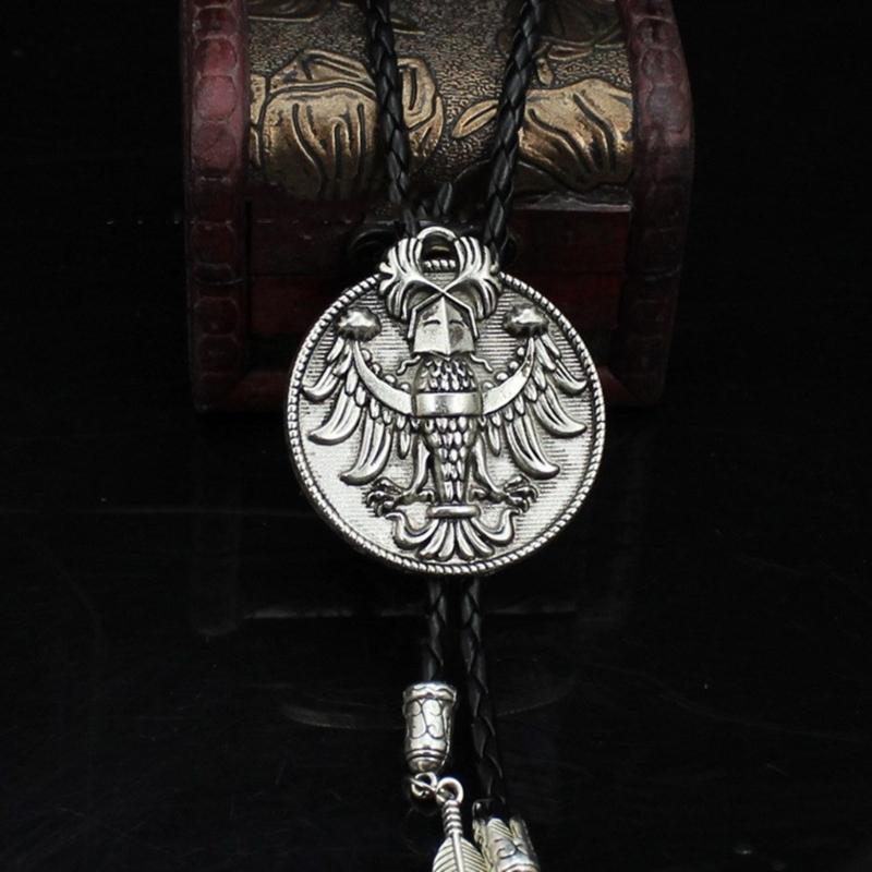 Metal Russian Empire Eagle Pendant Cowboy Bolo Tie Western Artificial Leather Rope Necktie Jewelry Shirt Chain Necklace