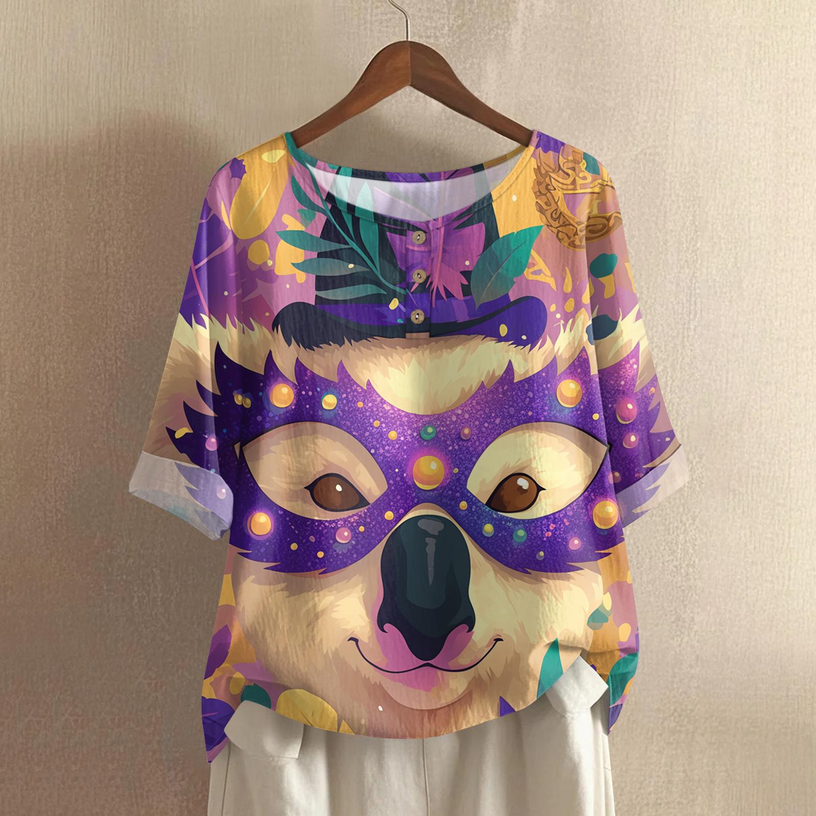 

Женская модная и повседневная рубашка с рукавом три четверти, круглым вырезом и принтом, хлопковая и льняная блузка-топ XXL фиолетовый