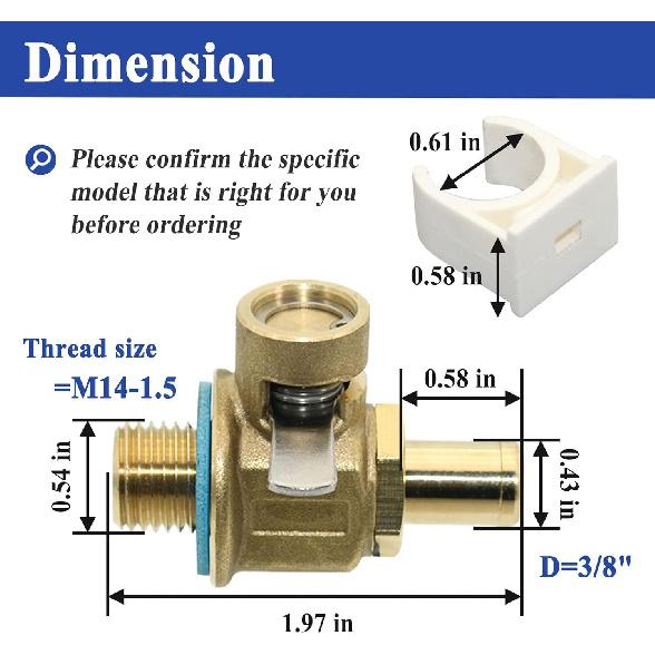 F106N FN-Series Quick Oil Drain Valve with Long Nipple, with Clip and Gasket, M14-1.5 Threads