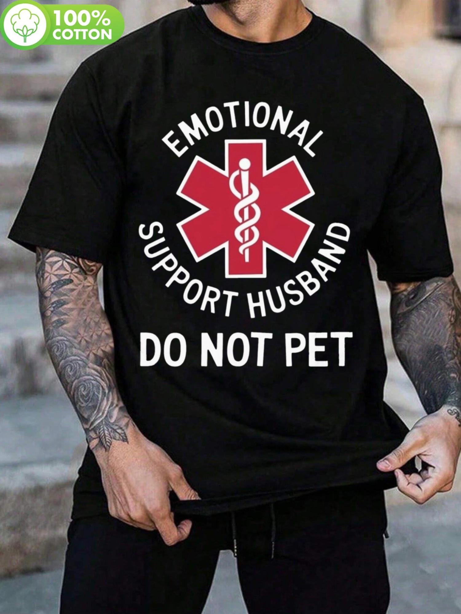 

Large Men s Humorous T-shirt: Emotional Support Husband - The Perfect Gift for Him - Men s Summer Casual Round Neck Top - Me... S разноцветный