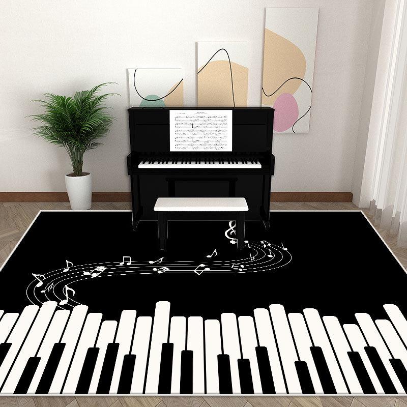 Geometric Music Instrument Crystal Velvet Non-Slip Sound-Insulating Piano & Drum Floor Mat - Dirt-Resistant, Washable Carpet