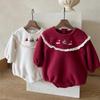 Baby Christmas Lace Collar Romper, Fleece-Lined Plush Crawling Suit