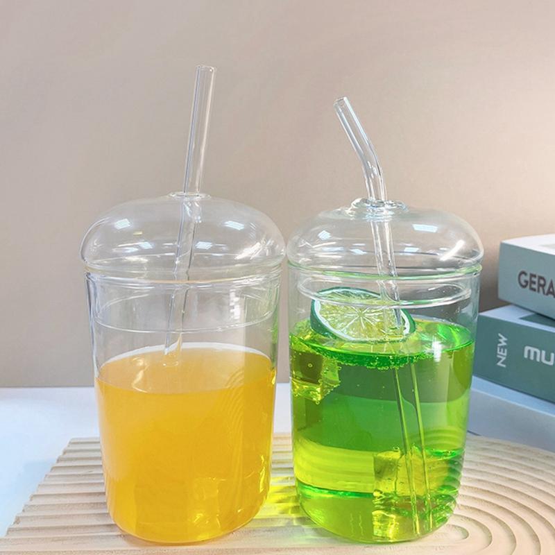 500ml Skleněný hrnek s brčkem s kupolovým víčkem Hrnek na džus s víčkem