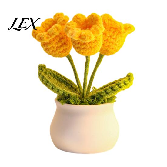 Small Potted Flowers Handmade Crochet Flower Decoration, Knit Artificial Sunflower Desktop Decorative Yarn Decor, Gift for Women, Mom, Teacher,