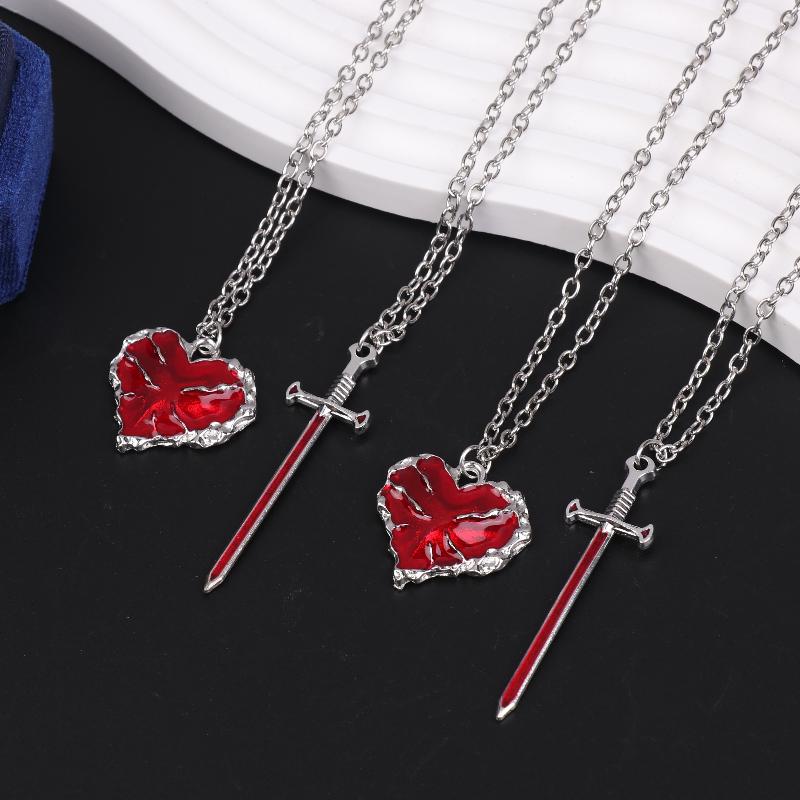 Modisches Und Schönes Simuliertes Schwert Herz Halsketten-Set Elegante Herren Und Damen Pulloverkette Schlüsselbein Kette Partnergeschenk