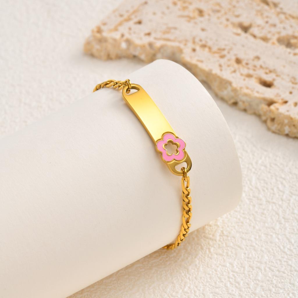 Pulseira de Flor para Bebê com Nome Personalizado, Barra de Identificação de Flor Banhada a Ouro 18K para Crianças, Impermeável e Livre de Manchas, Presente de Aniversário