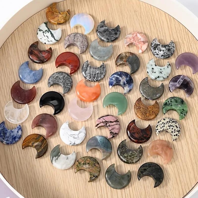 5/10 Stück 25x30mm Naturstein Kristall Ohne Loch Mond Schnitzerei Heimdeko DIY Schmuck Zubehör Herstellungsmaterial