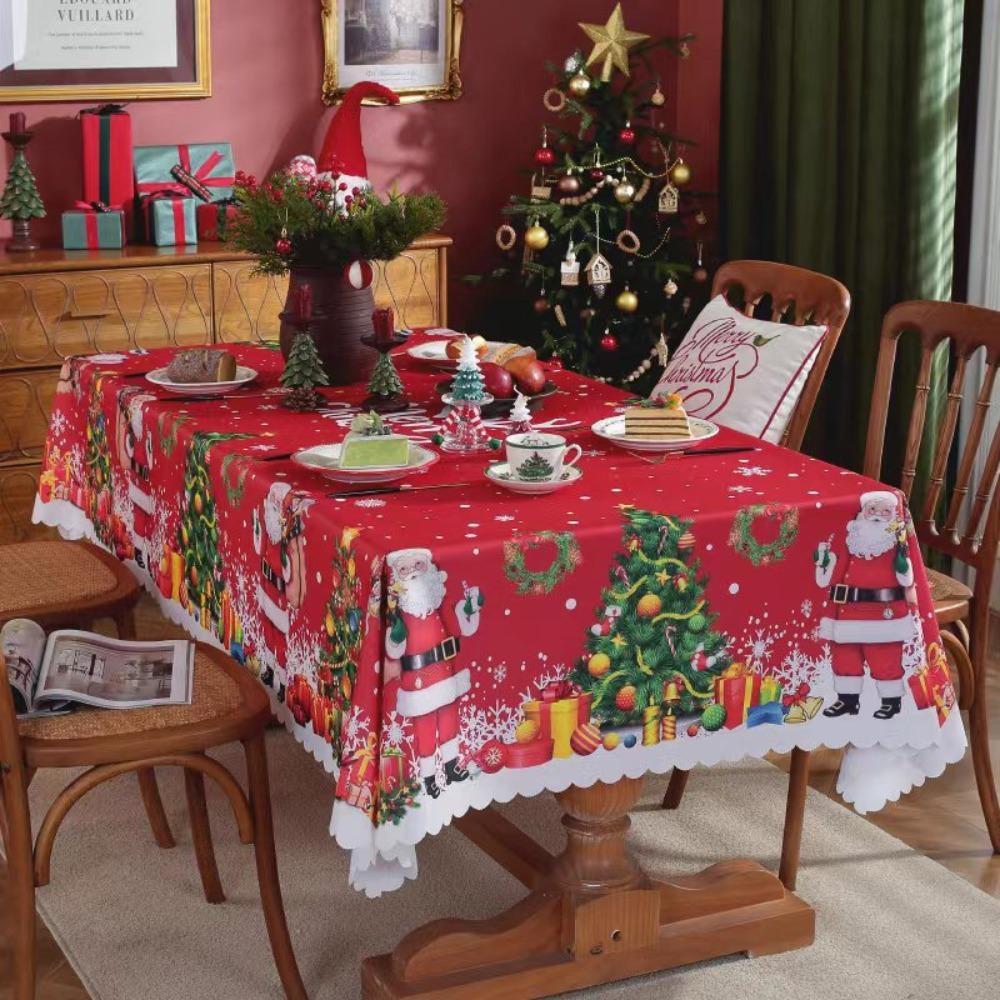 

Festive Christmas Tablecloth Waterproof Oil Resistant Party Dining Table Cover Holiday Decor 150*150CM