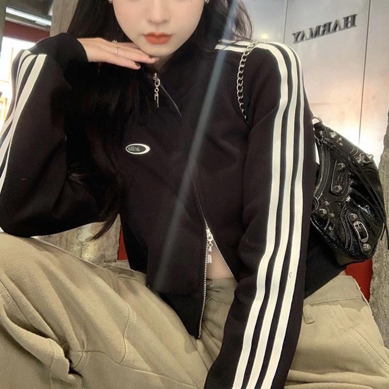 Dámská petrolejová mikina na zip - Americký styl, Tenká, Dlouhý rukáv, Sportovní kardigan na jaro/podzim