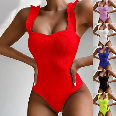 Women's One-piece Fashion Bikini Solid Colour Wooden Earring Straps Sexy Swimwear