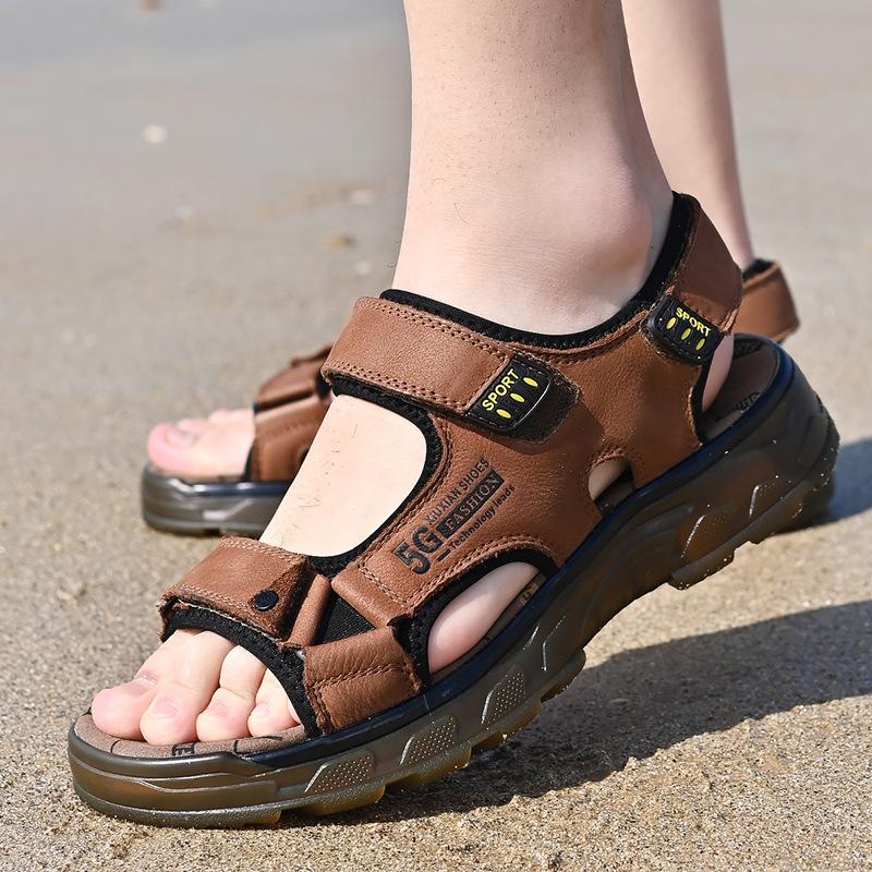 Top Layer Cowhide Sandals Summer New Non-Slip Thick Bottom Outdoor Beach Shoes Tendon Bottom Versatile Casual Shoes for Men