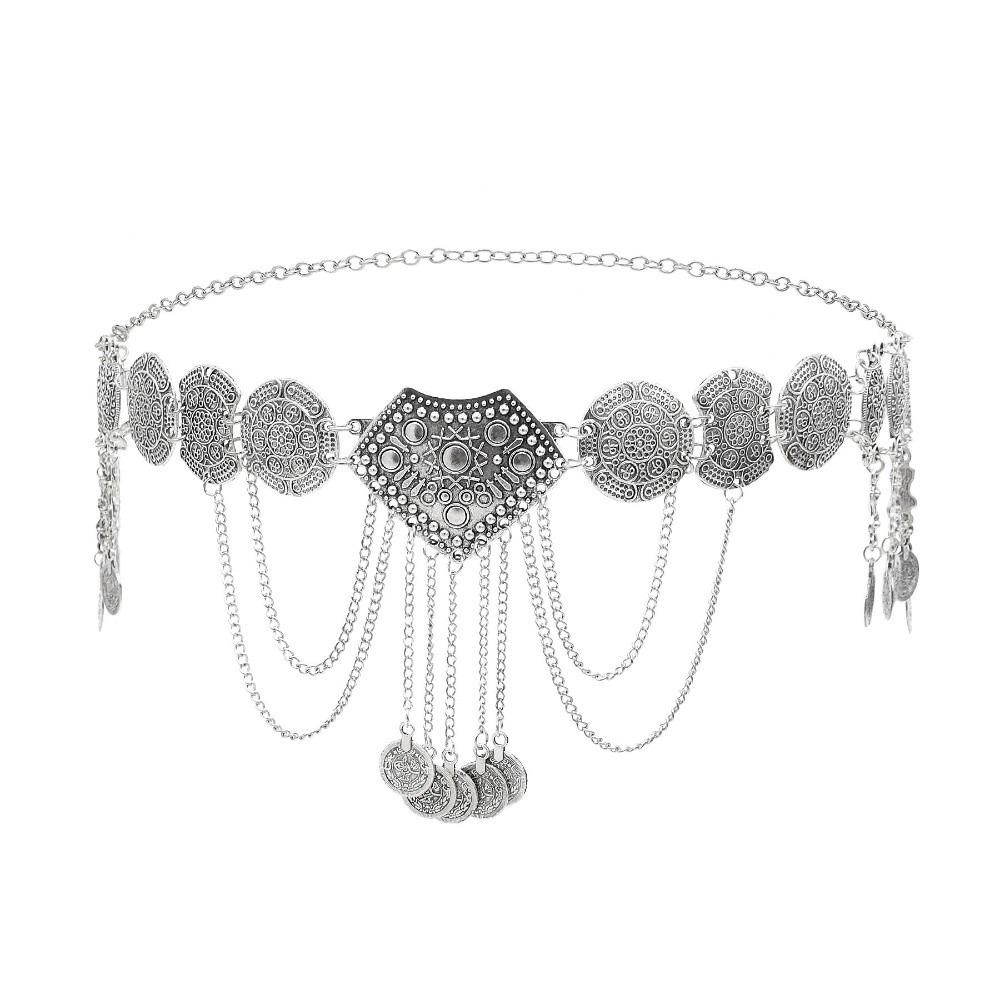 

Adjustable Ethnic Style Belt Metal Body Chain Retro Tassel Belly Chain Dress Ornament Style B
