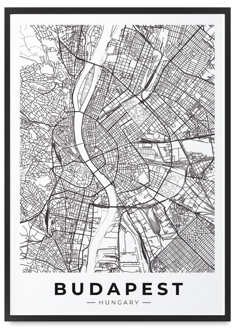 

Плакат Будапешт карта місто план у чорній рамці 21x30 cm