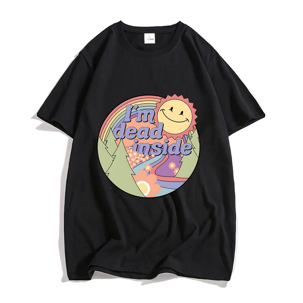 Футболки с надписью I m Dead Inside Dolphin Футболка с принтом солнца Футболки из 100 хлопка УнисексПовседневная футболка унисекс Летняя модная футболка с коротким рукавом Унисекс L 2228₽