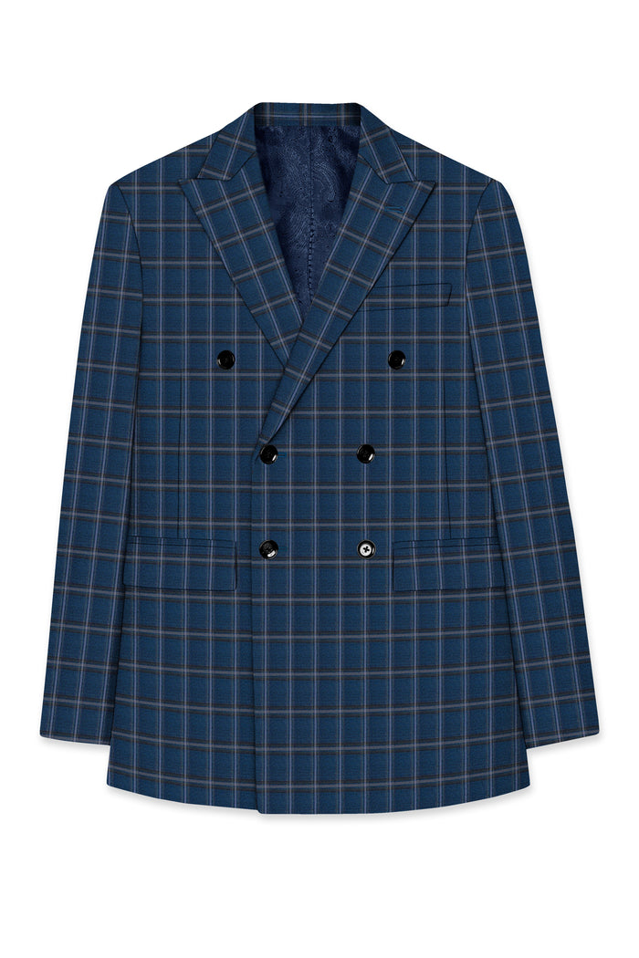 Двубортный блейзер в синюю клетку 44