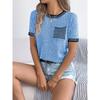 2026 Spring/Summer Casual Color-Block Striped Pocket Short-Sleeve Women's Versatile Knit Sweater
