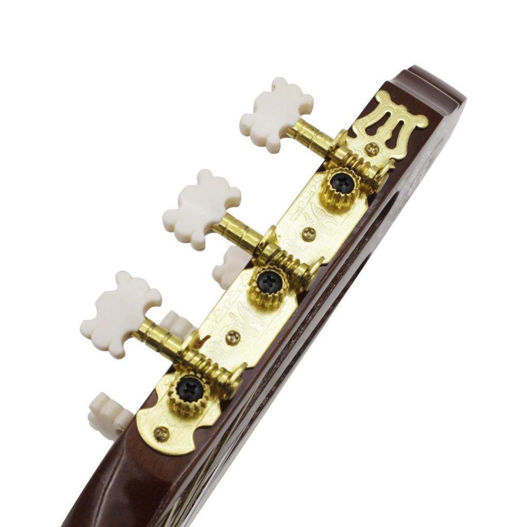 Three-in-Line Classical Guitar Tuners with Flower Pattern Knobs and Wooden String Posts