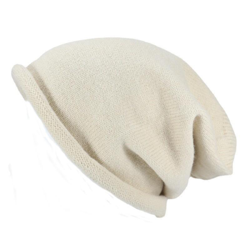 Hat Women's Autumn and Winter Beige Curled Knitted Hat European and American Solid Color Long Confinement Pile Baotou Hat Men