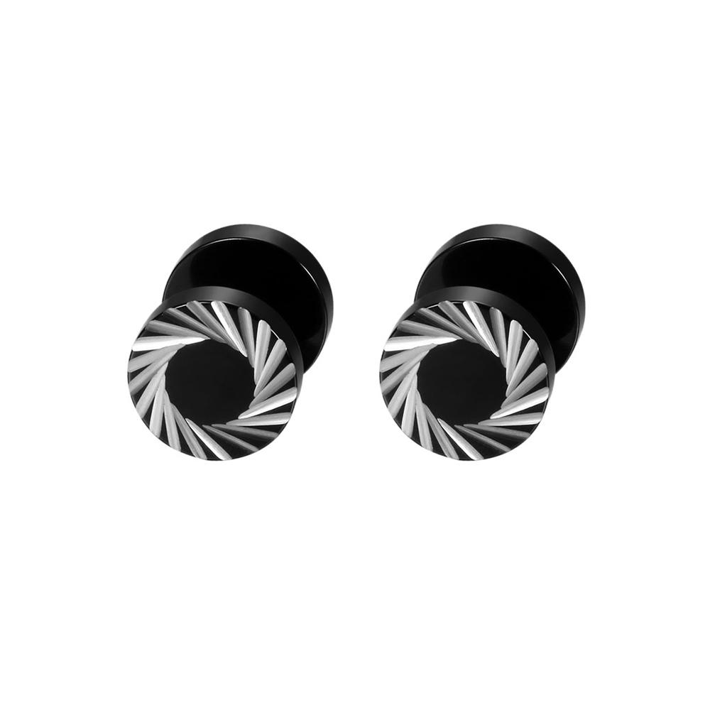 2Pcs/6Pcs Black Stainless Steel Mens Womens Pentagram Stud Earrings Pierced Faux Gauges Ear Plugs Tunnel Illusion 8mm/10mm