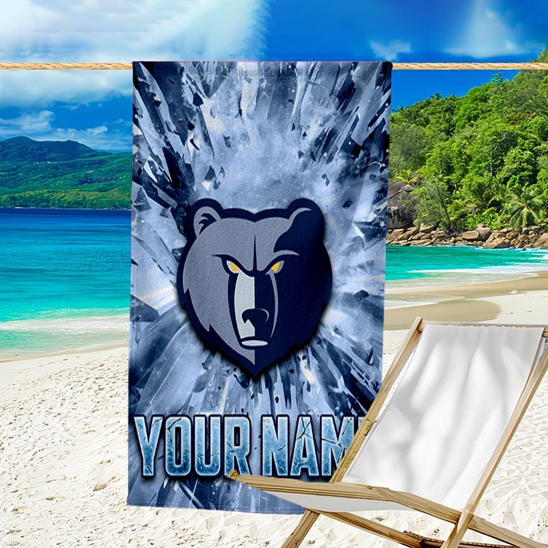 Custom Name Beach Towel Grizzly Marks Logo Design Beach Towel, Soft Microfiber, Gift for Her/Him, Birthday, for Pool, Beach, Travel, Fan gifts