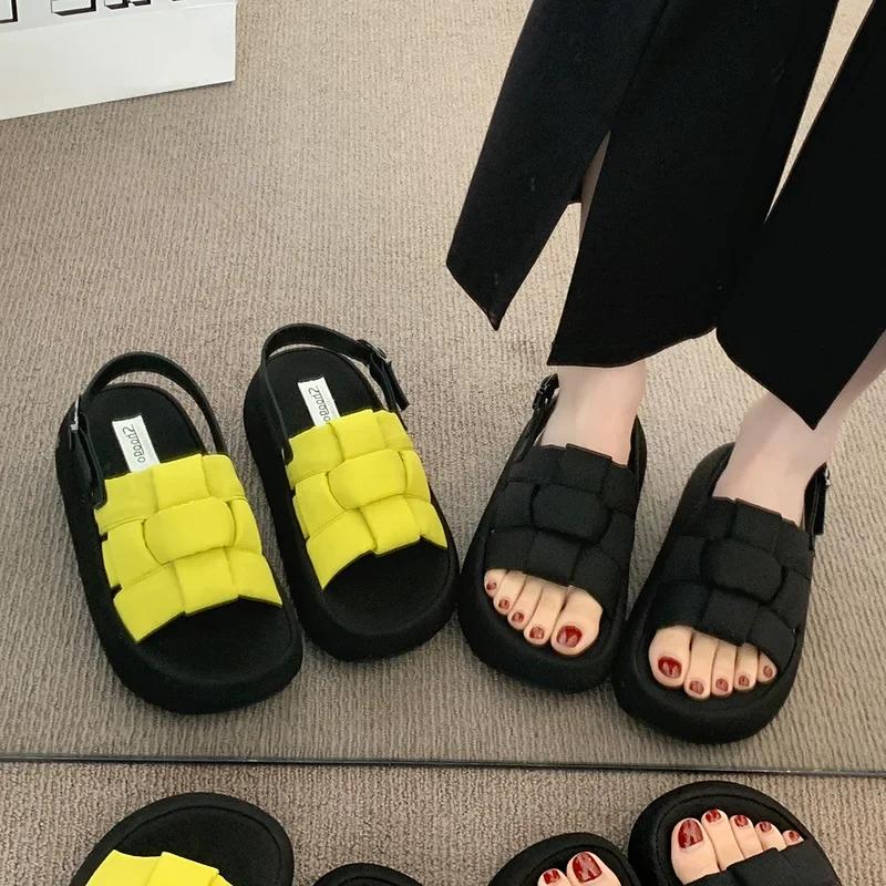 Fashion High-End Roman Style Women's Sandals Summer Outdoor Wear Thick Bottom Heightening Woven Beach Vacation Slippers